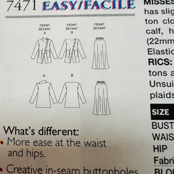Vogue 7471 Blouse Midi Skirt Bust 38-43 Sandra Betzina Pattern Uncut Todays Fit - Picture 3 of 4